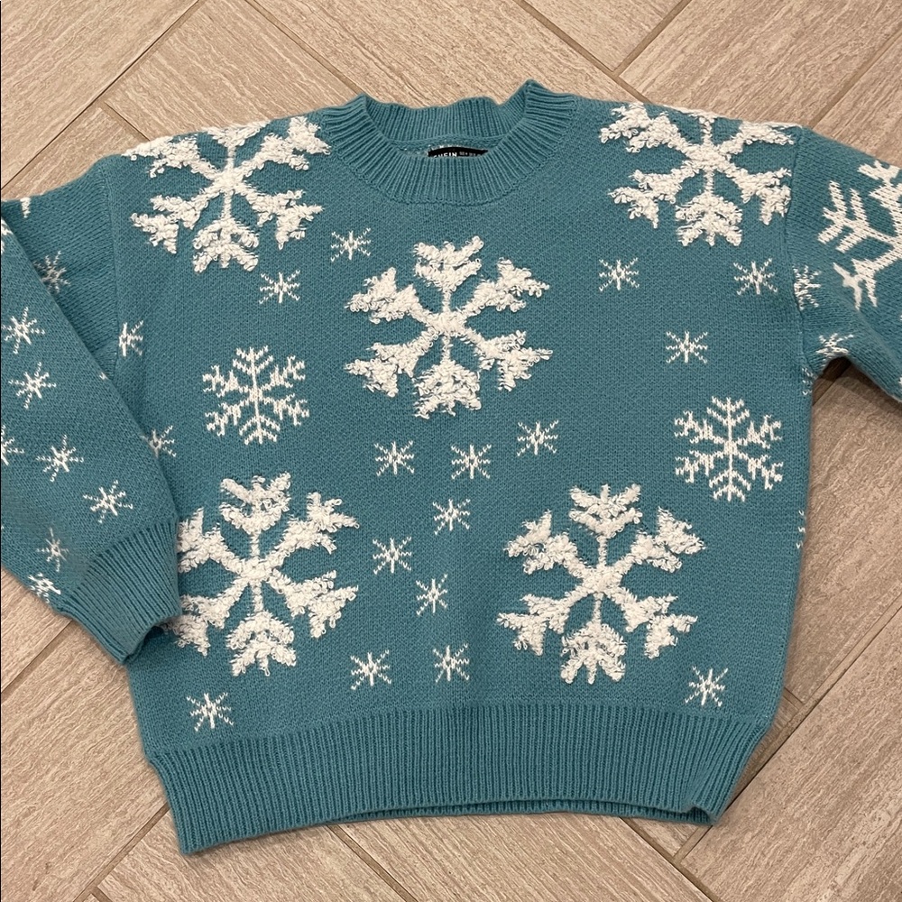 SHEIN Teal and White Snowflake Sweater